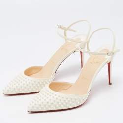 Pre Owned Christian Louboutin Off White Leather Baila Ankle Strap Pumps Size 39
