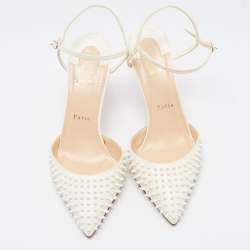 Pre Owned Christian Louboutin Off White Leather Baila Ankle Strap Pumps Size 39