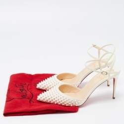 Pre Owned Christian Louboutin Off White Leather Baila Ankle Strap Pumps Size 39