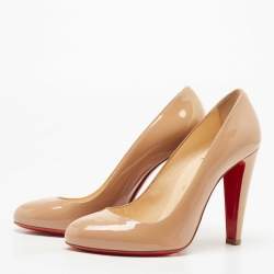 Pre Owned Christian Louboutin Beige Patent Leather FiFifa Round Toe Pumps Size 39