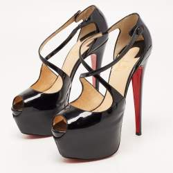 مملوكة مسبقًا Christian Louboutin Black Patent Leather Exgona Sandals Size 40