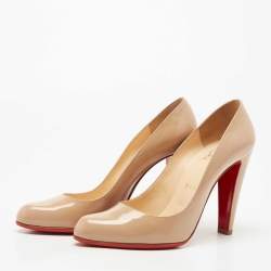 Pre Owned Christian Louboutin Beige Leather Pointed Toe Pumps Size 37.5