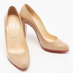 Pre Owned Christian Louboutin Beige Leather Pointed Toe Pumps Size 37.5