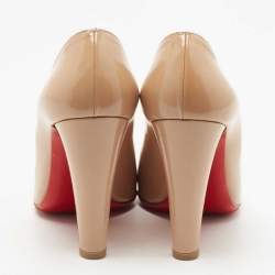 Pre Owned Christian Louboutin Beige Leather Pointed Toe Pumps Size 37.5