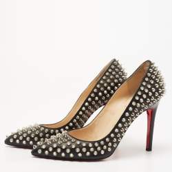 Pre Owned Christian Louboutin Black Leather Pigalle Spikes Pumps Size 37