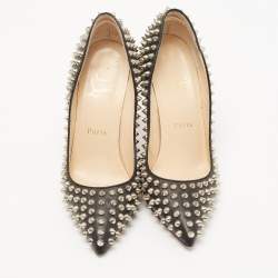 Pre Owned Christian Louboutin Black Leather Pigalle Spikes Pumps Size 37