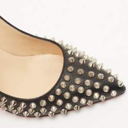 Pre Owned Christian Louboutin Black Leather Pigalle Spikes Pumps Size 37