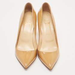 Pre Owned Christian Louboutin Beige Patent Leather Pigalle Pumps Size 40