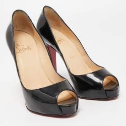 Pre Owned Christian Louboutin Black Patent Leather Very Prive Pumps Size 37