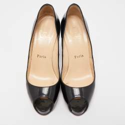 Pre Owned Christian Louboutin Black Patent Leather Very Prive Pumps Size 37