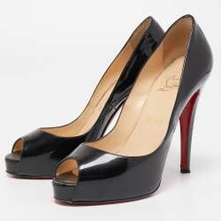 Pre Owned Christian Louboutin Black Patent Leather Very Prive Pumps Size 37