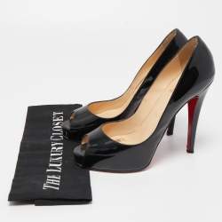 Pre Owned Christian Louboutin Black Patent Leather Very Prive Pumps Size 37