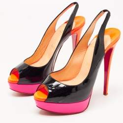 مملوكة مسبقًا Christian Louboutin Multicolor Patent Leather Lady Peep Sling Pumps Size 39
