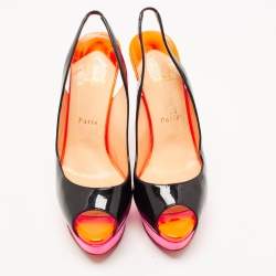 مملوكة مسبقًا Christian Louboutin Multicolor Patent Leather Lady Peep Sling Pumps Size 39