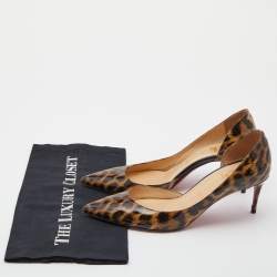 Pre Owned Christian Louboutin Brown Leopard Print Patent Leather Iriza Pointed Toe D'orsay Pumps Size 37.5
