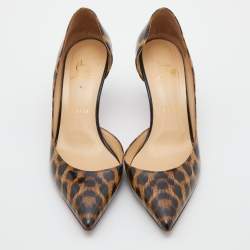 Pre Owned Christian Louboutin Brown Leopard Print Patent Leather Iriza Pointed Toe D'orsay Pumps Size 37.5