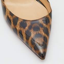 Pre Owned Christian Louboutin Brown Leopard Print Patent Leather Iriza Pointed Toe D'orsay Pumps Size 37.5