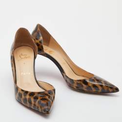 Pre Owned Christian Louboutin Brown Leopard Print Patent Leather Iriza Pointed Toe D'orsay Pumps Size 37.5