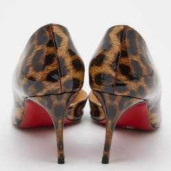 Pre Owned Christian Louboutin Brown Leopard Print Patent Leather Iriza Pointed Toe D'orsay Pumps Size 37.5