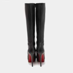 Pre Owned Christian Louboutin Black Leather Bianca Botta Knee High Boots Size 37