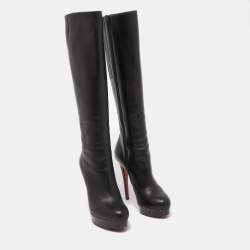Pre Owned Christian Louboutin Black Leather Bianca Botta Knee High Boots Size 37