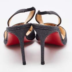 مملوكة مسبقًا Christian Louboutin Black Glitter Leather Ever Slingback Pumps Size 35