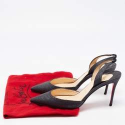 مملوكة مسبقًا Christian Louboutin Black Glitter Leather Ever Slingback Pumps Size 35