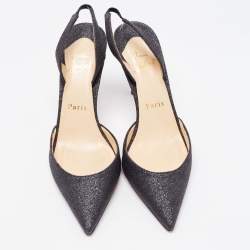 مملوكة مسبقًا Christian Louboutin Black Glitter Leather Ever Slingback Pumps Size 35