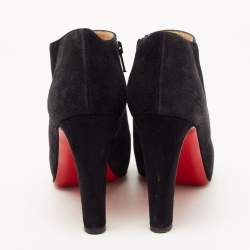 Pre Owned Christian Louboutin Black Suede Vicky Booties Size 37