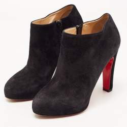 Pre Owned Christian Louboutin Black Suede Vicky Booties Size 37