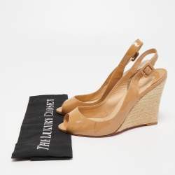 Christian Louboutin Beige Patent Leather Puglia Wedge Sandals Size 39