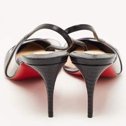 Pre Owned Christian Louboutin Black Lizard Embossed Leather and PVC Optisexy Pumps Size 37.5