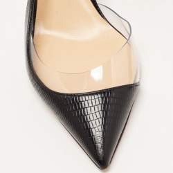 Pre Owned Christian Louboutin Black Lizard Embossed Leather and PVC Optisexy Pumps Size 37.5