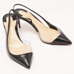 Pre Owned Christian Louboutin Black Lizard Embossed Leather and PVC Optisexy Pumps Size 37.5