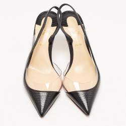Pre Owned Christian Louboutin Black Lizard Embossed Leather and PVC Optisexy Pumps Size 37.5
