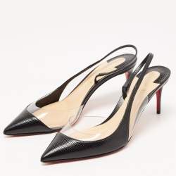 Pre Owned Christian Louboutin Black Lizard Embossed Leather and PVC Optisexy Pumps Size 37.5