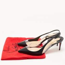 Pre Owned Christian Louboutin Black Lizard Embossed Leather and PVC Optisexy Pumps Size 37.5