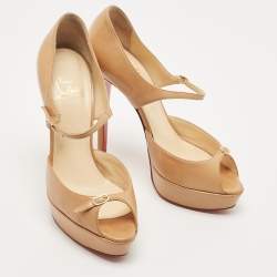 Pre Owned Christian Louboutin Beige Leather Top Gamine Sandals Size 38.5