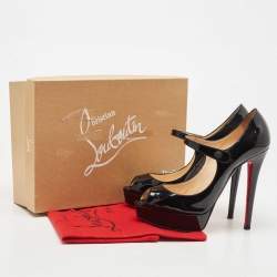 Pre Owned Christian Louboutin Black Patent Leather Zeppa Peep Toe Pumps Size 39