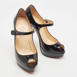 Pre Owned Christian Louboutin Black Patent Leather Zeppa Peep Toe Pumps Size 39