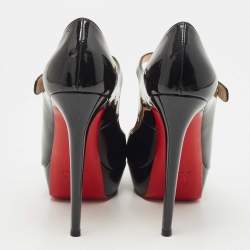 Pre Owned Christian Louboutin Black Patent Leather Zeppa Peep Toe Pumps Size 39
