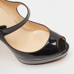 Pre Owned Christian Louboutin Black Patent Leather Zeppa Peep Toe Pumps Size 39