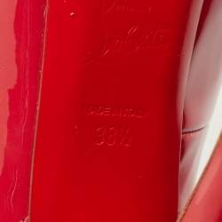 Pre Owned Christian Louboutin Red Patent Leather Private Number Peep Toe Slingback Sandals Size 38.5