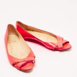 Pre Owned Christian Louboutin Neon Pink Leather Croisette Flats Size 38.5