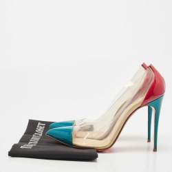 Christian Louboutin Pink/Green Patent Leather and PVC Debout Pointed Toe Pumps Size 38.5