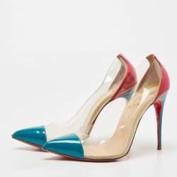 Christian Louboutin Pink/Green Patent Leather and PVC Debout Pointed Toe Pumps Size 38.5