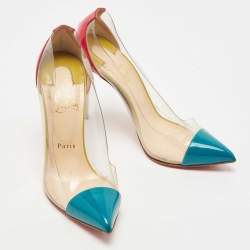 Christian Louboutin Pink/Green Patent Leather and PVC Debout Pointed Toe Pumps Size 38.5