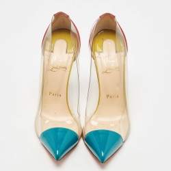 Christian Louboutin Pink/Green Patent Leather and PVC Debout Pointed Toe Pumps Size 38.5