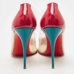 Christian Louboutin Pink/Green Patent Leather and PVC Debout Pointed Toe Pumps Size 38.5
