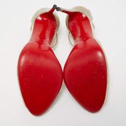 Pre Owned Christian Louboutin Gold Textured Leather Aribak Bow Sandals Size 38